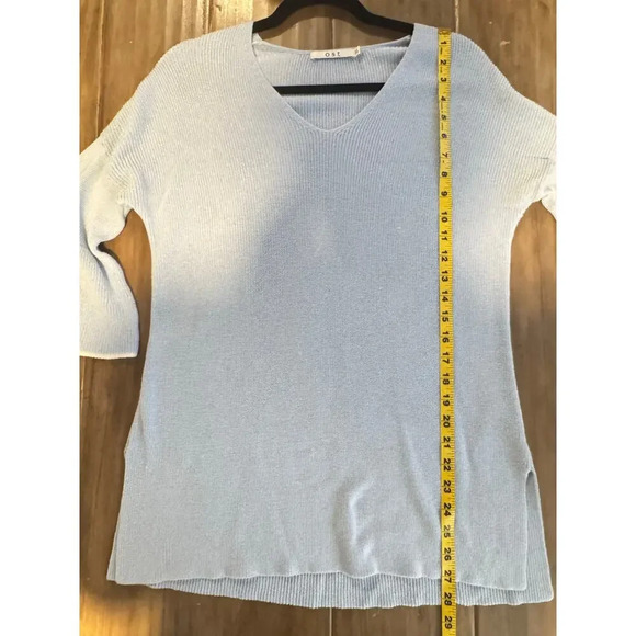 Womens Ost V-Neck Pullover Sweater Bell Sleeve Light Blue Mature Modest SIZe XL - Picture 6 of 9